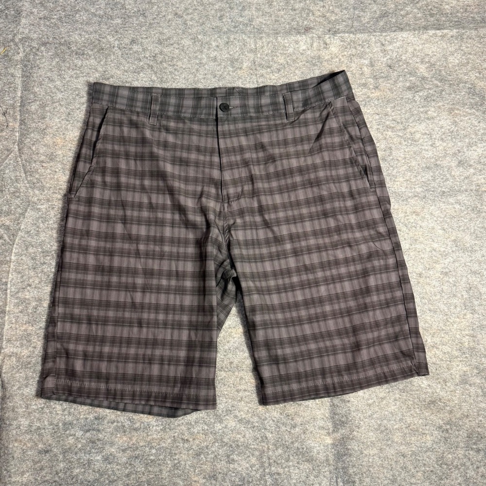 Ron Jon Surf Shop Mens Grey Plaid Casual Summer Surf Shorts Size 38 Large XL